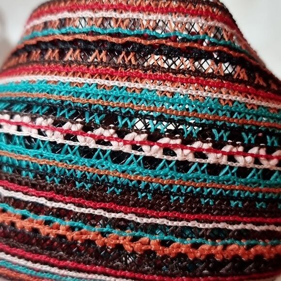 BOHO KNIT CROCHET WIDE BRIM FALL COLORS HEADBAND Turquoise red orange - Picture 6 of 8